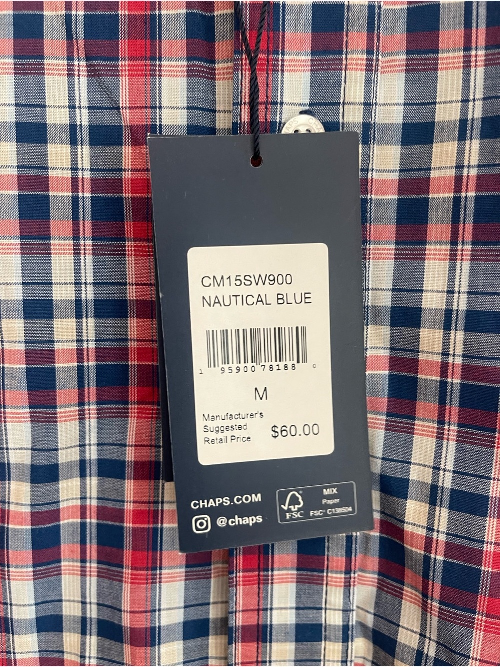 Chaps Men's Short-Sleeve Plaid Button-Down Shirt - Blue & Red - Picture 2 of 4